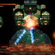 The machine of creation shoots lasers at the warrior protagonist.